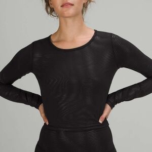 Lululemon Wunder Train Black Foil Cropped Long Sleeve Top